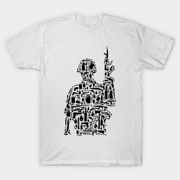 Soldier Army Illustration Weapons T-Shirt by ShirtyLife